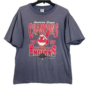 Cleveland Indians Vintage Shirt Mens XL Distressed MLB Chief Wahoo 1995 True Fan